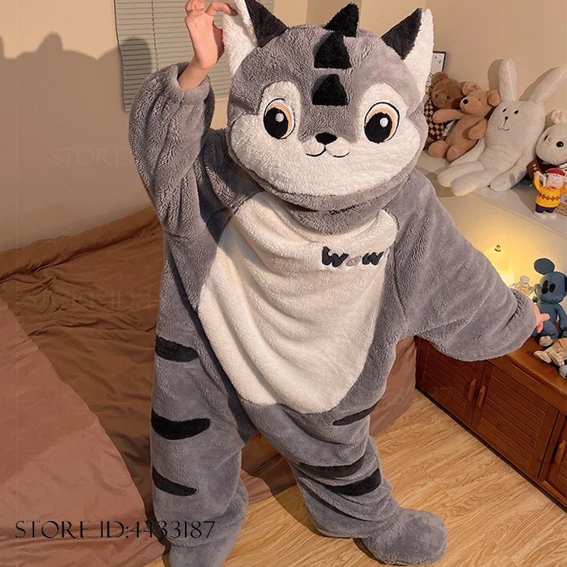 Funny Flannel Cartoon Jumpsuit Pajama Kigurumi Halloween Party Devil's Pumpkin Cosplay Costumes Thicken Coral Fleece Homewear