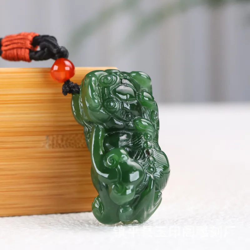 

Natural Hetian and Biji Couple Style Exquisite Carved Three-Dimensional Jade Pixiu Hanging Pendant