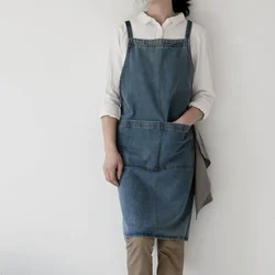 100% Cotton Denim Apron Thicken Canvas Anti Fouling Home Kitchen Restaurant Korean Pinafore Flower Coffee Store Waist