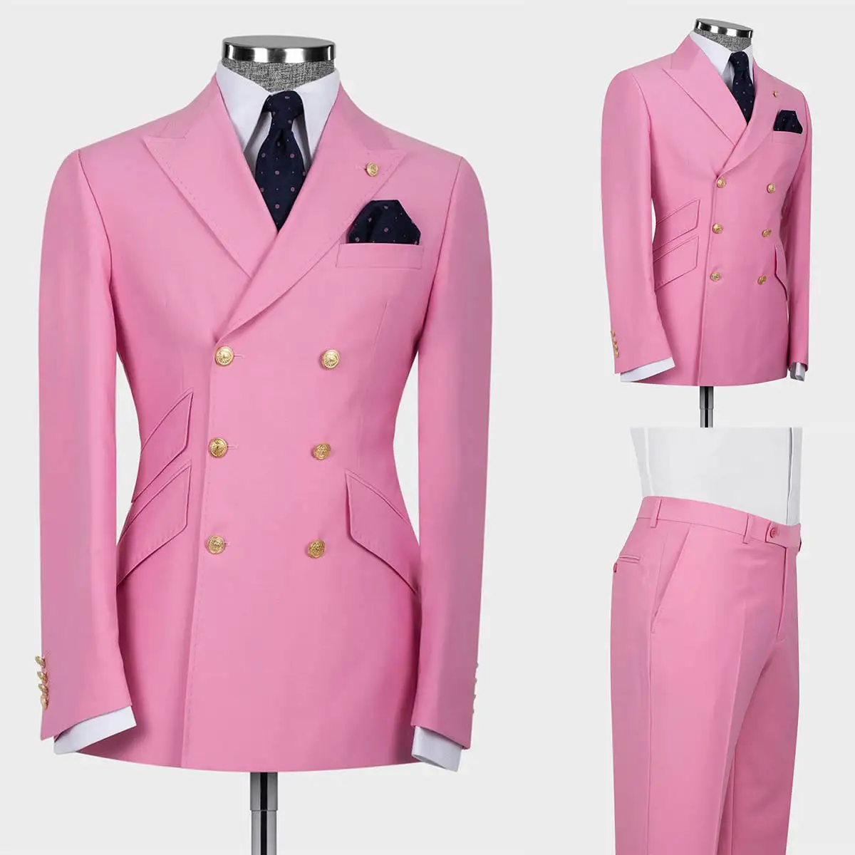 Hot Pink Mens Wedding Tuxedos Peaked Lapel Male Business Casual Wedding Blazers Coat Pants 2 Pieces