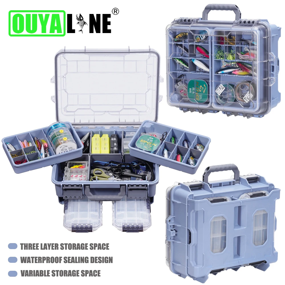 

OUYALINE Convenient large capacity waterproof fishing tool storage box, suitable for both saltwater and freshwater fishing