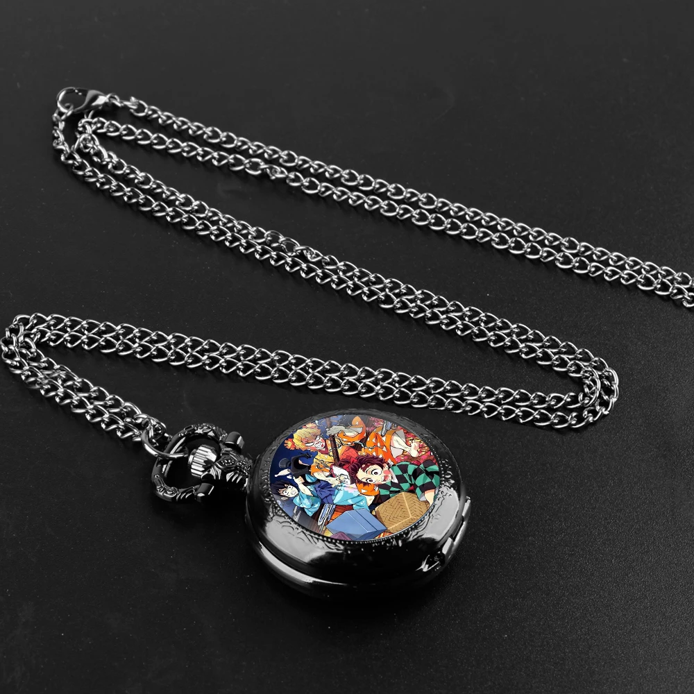 Anime Demon Slayer diseño cúpula de cristal moda números árabes reloj de bolsillo de cuarzo collar cadena colgante regalos para hombres y mujeres