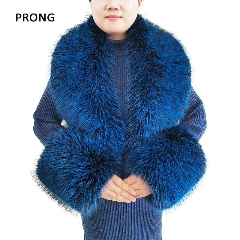 

Winter Faux Fur Collar Cuffs Set For Women Coat Luxury Fur Shawl Wraps Large Size Warmer Fake Fur Scarf Furry Scarves