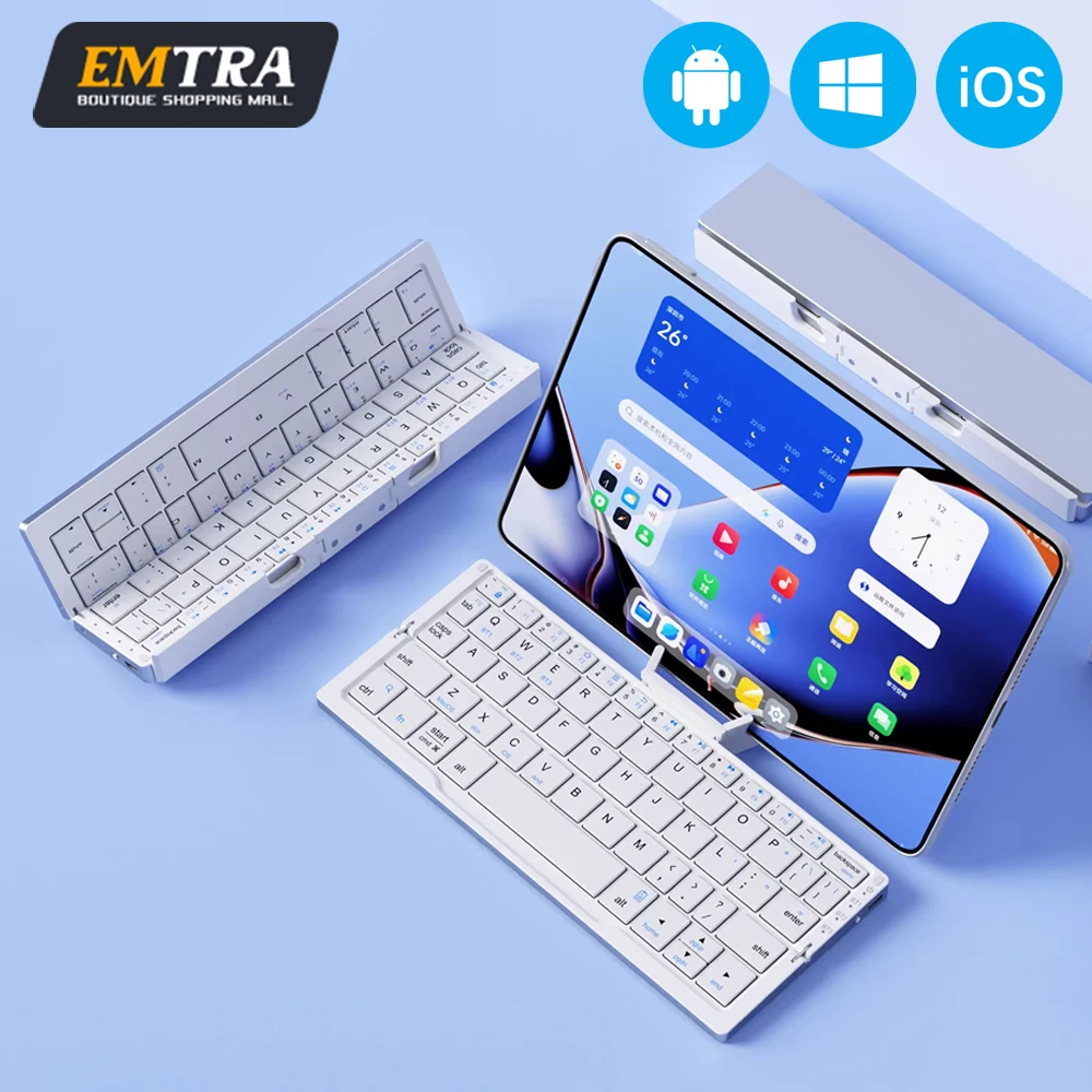 

Mini Folding Bluetooth Keyboard Wireles Keypad Support3 Devices With Stand Rechargeable for Phone Tablet Arabic Spanish Keyboard