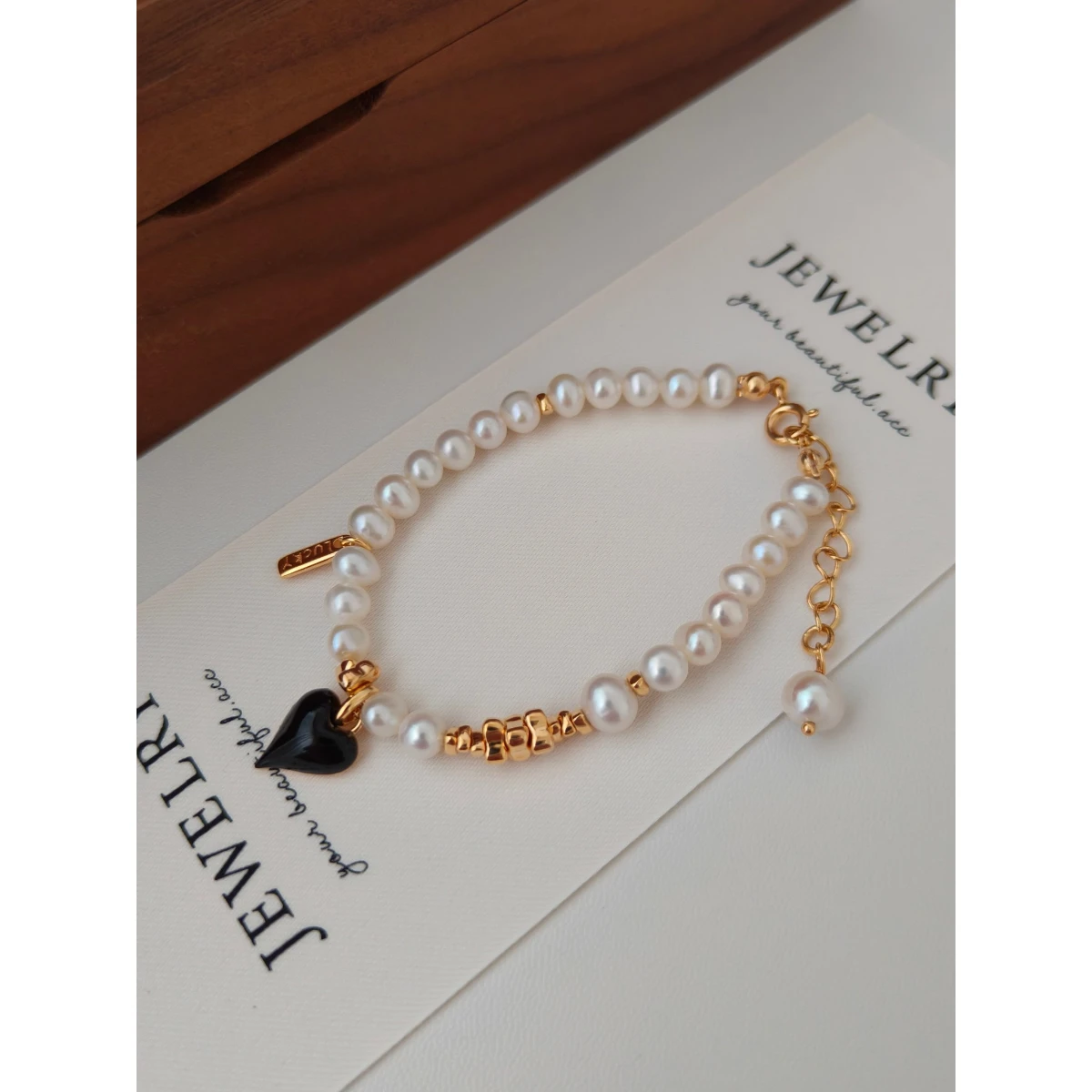 NEW ​ Full Body S925 Pure Silver Plated With 18K Gold | Natural Freshwater Pearl | Black Drop Glaze | Chain Length 16+3cm 100668