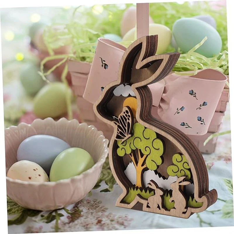 Adorno hueco, conejito de madera, decoraciones de madera, adornos de madera de Pascua