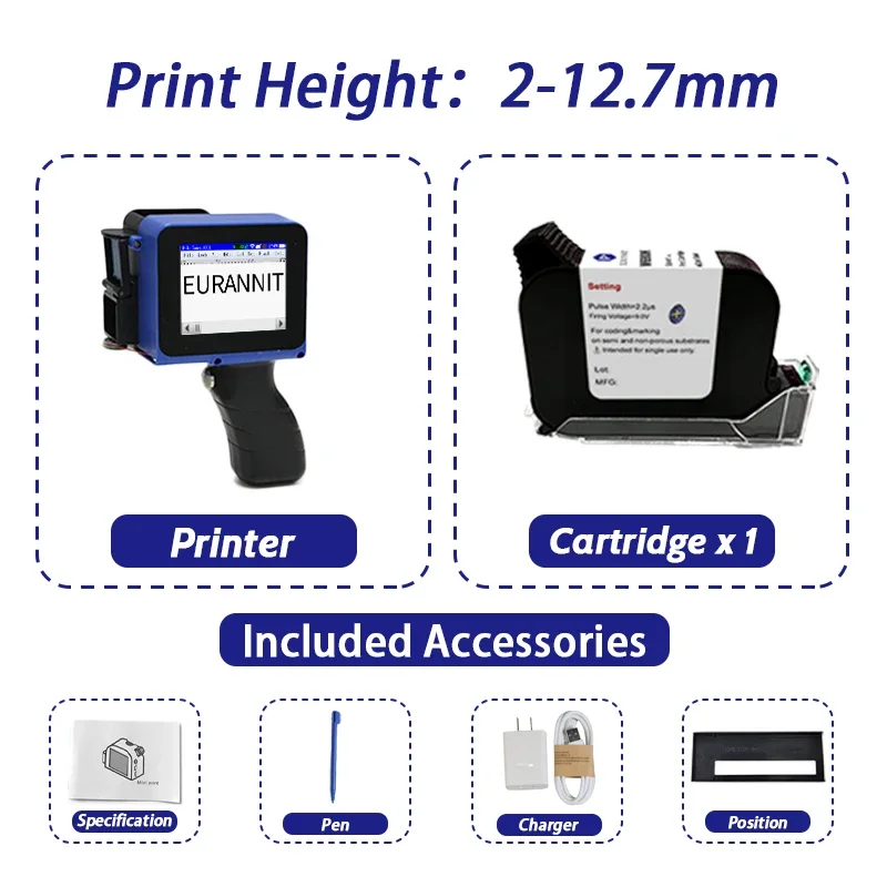 EURANNIT E12 12,7 mm afneembare printer Draagbare draagbare inkjetprinter naar code Voedselproductiedatum Batchnummer Dynamische gegevens - afbeelding 1