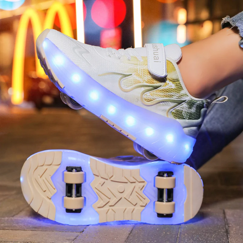 Children Luminous Roller Skate Shoes Wheels Removeable Sneakers Kids Roller Shoes USB Charge Light Sport Skateboard Boys Girls