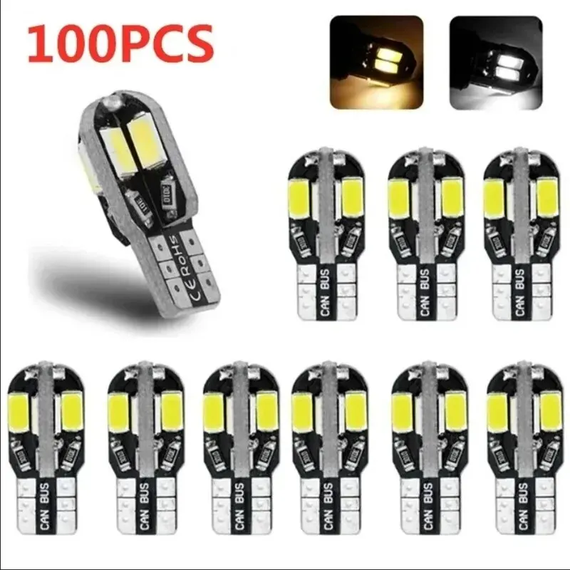 100PCS W5W T10 LED Bulbs Canbus 8SMD 12V White LED Car Interior Map Dome Lights Parking Light Auto Signal Lamp