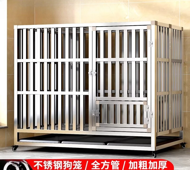 Stainless Steel Folding Dog Crate with Toilet Square Tube Indoor Pet Crate