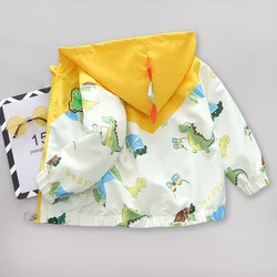 Spring Baby Boys Cartoon Dinosaur Hooded Jacket Toddler Kids Outerwear Casual Windbreaker Coats Children Clothing for 1-6Years