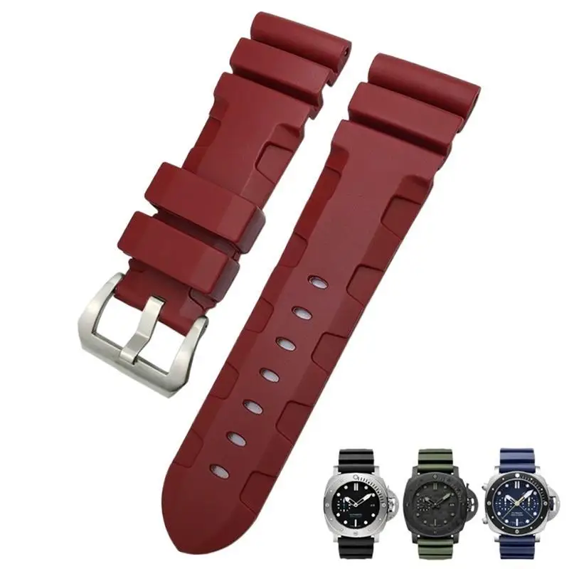 MAISITU 24mm 26mm Nature Rubber Watchband Fit for Panerai PAM Silicone Red Blue Watch Strap Waterproof Bracelets Tools