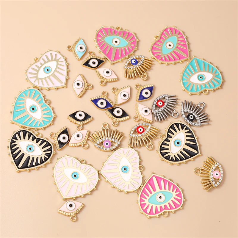 10 Stück Niedliche Bunte Metall-Böses-Auge-Anhänger für Schmuckherstellung, Halsketten, Ohrringe, Armbänder, DIY-Bastelzubehör – Detail 3
