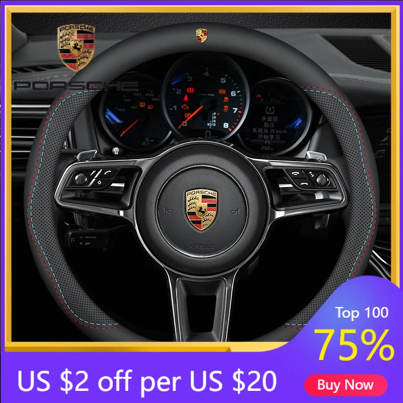 

Car Sticker For Porsche Cayenne Panamera Macan 911 Microfiber Car Leather Steering Wheel Cover Accessories For Porsche 911 718 T