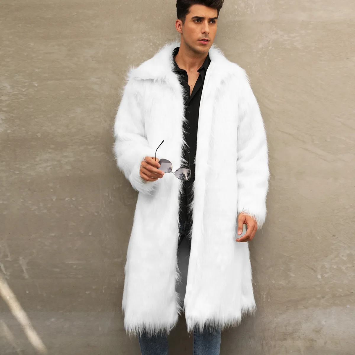 Vintage Fashion Man's Long Fur Coat Artificial Fur Fluffy Jacket Thick Long Sleeve Furry Overcoat 2023 Winter Outfits for Man