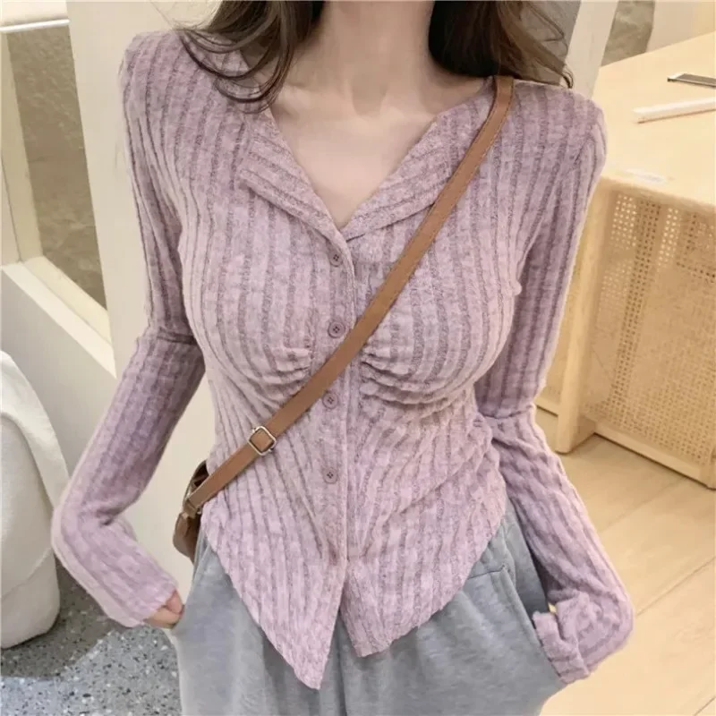 Long Sleeve Knit Cardigan Girl Chic Slimming Base Sweater Coats Female Korean Fashion Vintage Sweater Autumn Winter Design Sense