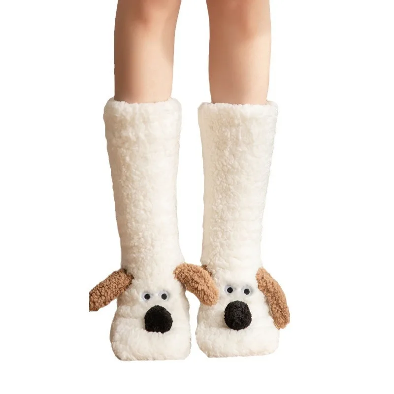 

Cozy Fluffy Sock Women 3D Dog Winter Warm Non Slip Home Sleeping Soft Female Floor Thermal Slipper Socks Fleece Lined Socks 2025