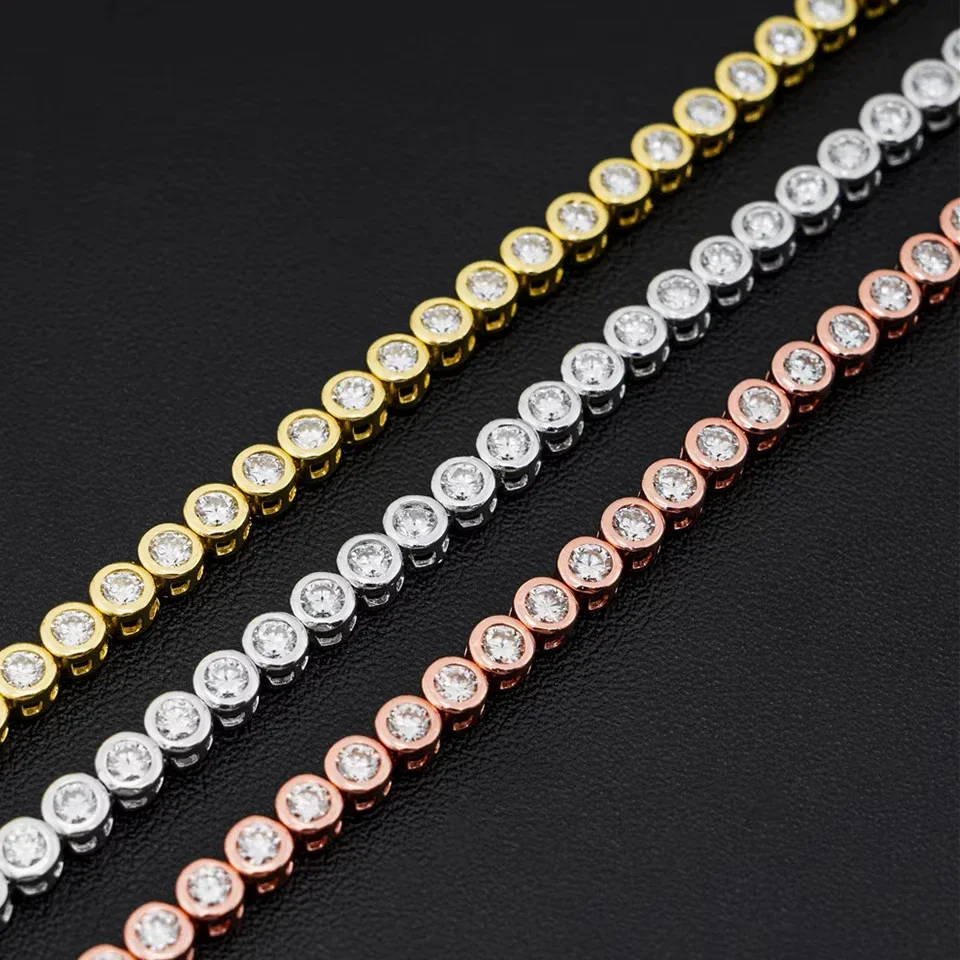 2mm Moissanite Tennis Bracelet for Woman Men 925 Sterling Silver Plated 18k Gold Hip Hop Chain Round Bubble Diamond Bracelets