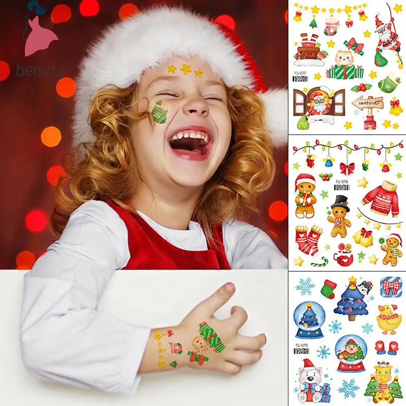 Kerst Tijdelijke Gezicht Flash Tattoo Sticker Kinderen Schattige Cartoon Gezichtsmake-Up Festival Feest Decor Sticker Zoete Elanden Blusher