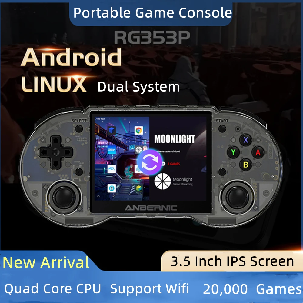 

RG353P Linux and Android System Mini Portable Game Console 3.5 inch IPS screen for PS2 PSP PS1 with 20000 games support wifi