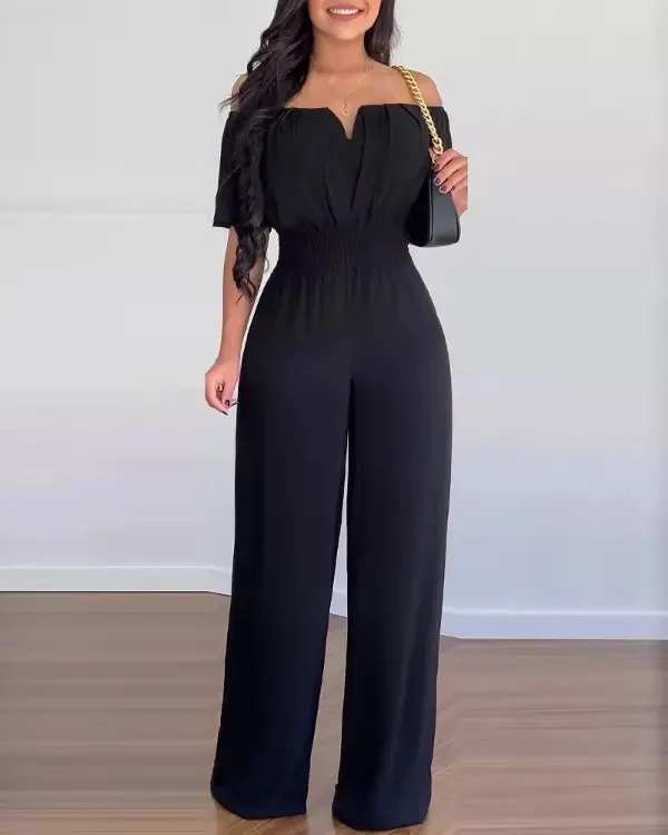 2025 Summer Elegant Off Shoulder Women Jumpsuit Fashion Trend Casual Short Sleeve Wide Leg Pants Jumpsuits For Women Overalls