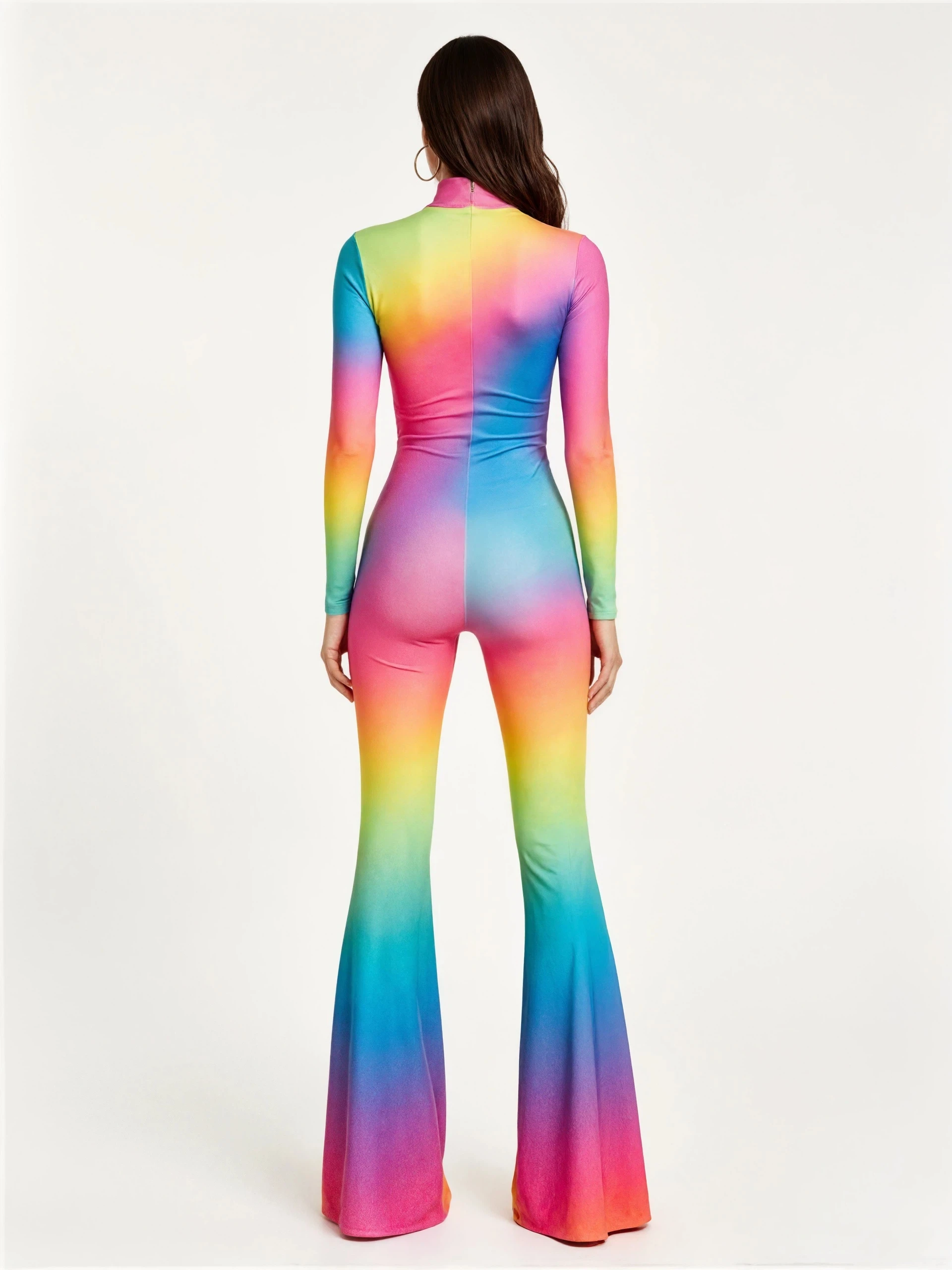 Mehrfarbiger Schlaghosen-Body mit Regenbogen-Effekt, ausgestellter Catsuit für Rave-Partys, Halloween, Schmetterlings-Skelett-Jumpsuit-Outfit 2026 – Detail 26
