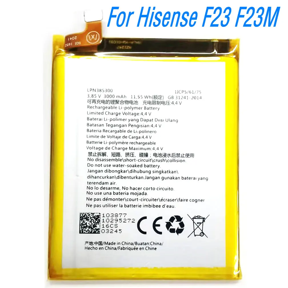 

Сменный литий-ионный полимерный аккумулятор LPN385300 3,85 В, 3000 мАч для мобильного телефона Hisense F23 F23M
