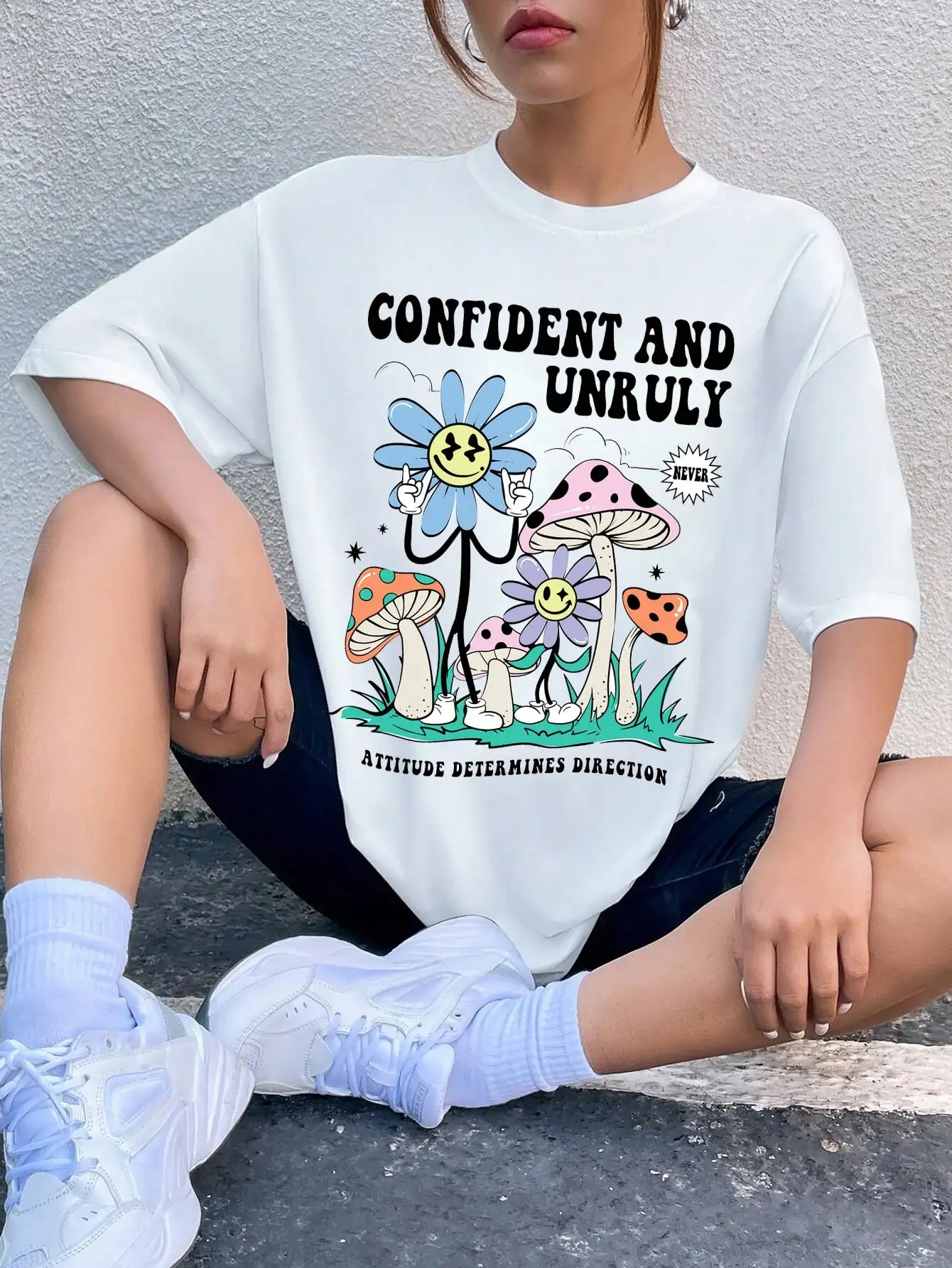 Confidential And Unruly Slogan Cartoon Graphic T Shirt Female Summer Fashion Clothes Street Cotton Short Sleeve Casual T-Shirts