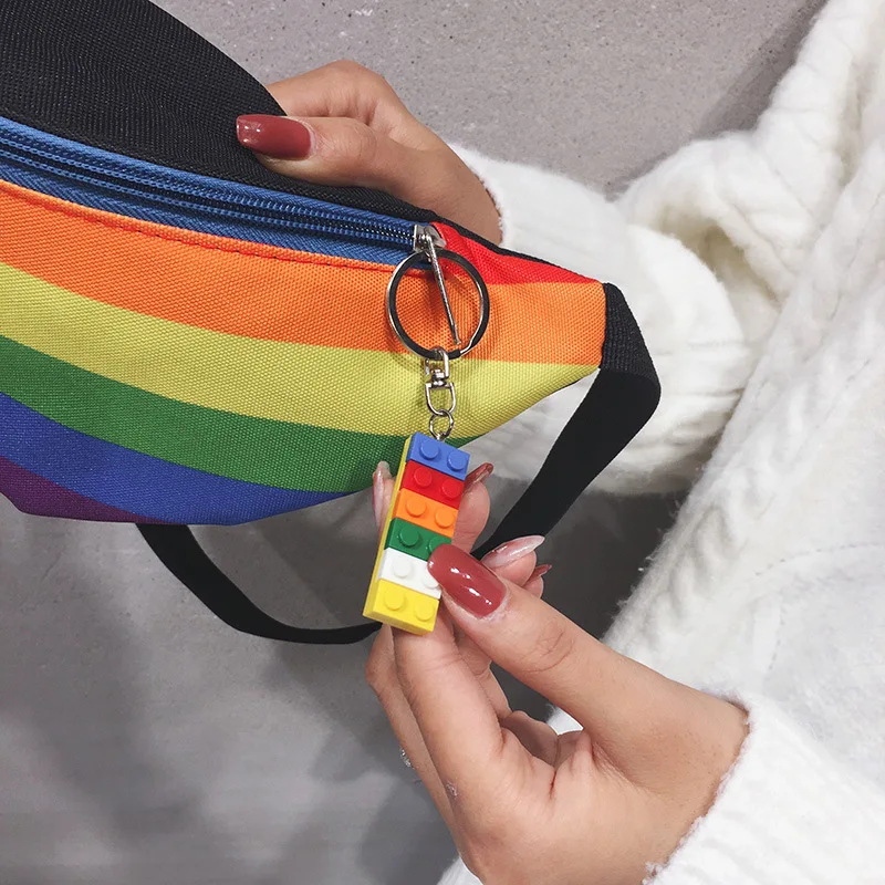 Women Rainbow Striped Fanny Pack Bag Casual Female Waist Pack Adjustable Strap Simple Portable Colorful for Weekend Vacation