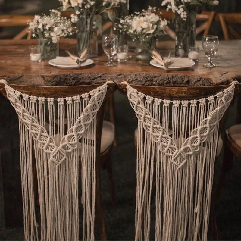 Boho Chair Decoration Macrame Chair Backs Wedding Chair Cover Bohemian Decor for Bride & Groom or Wall Girland in a Nursery