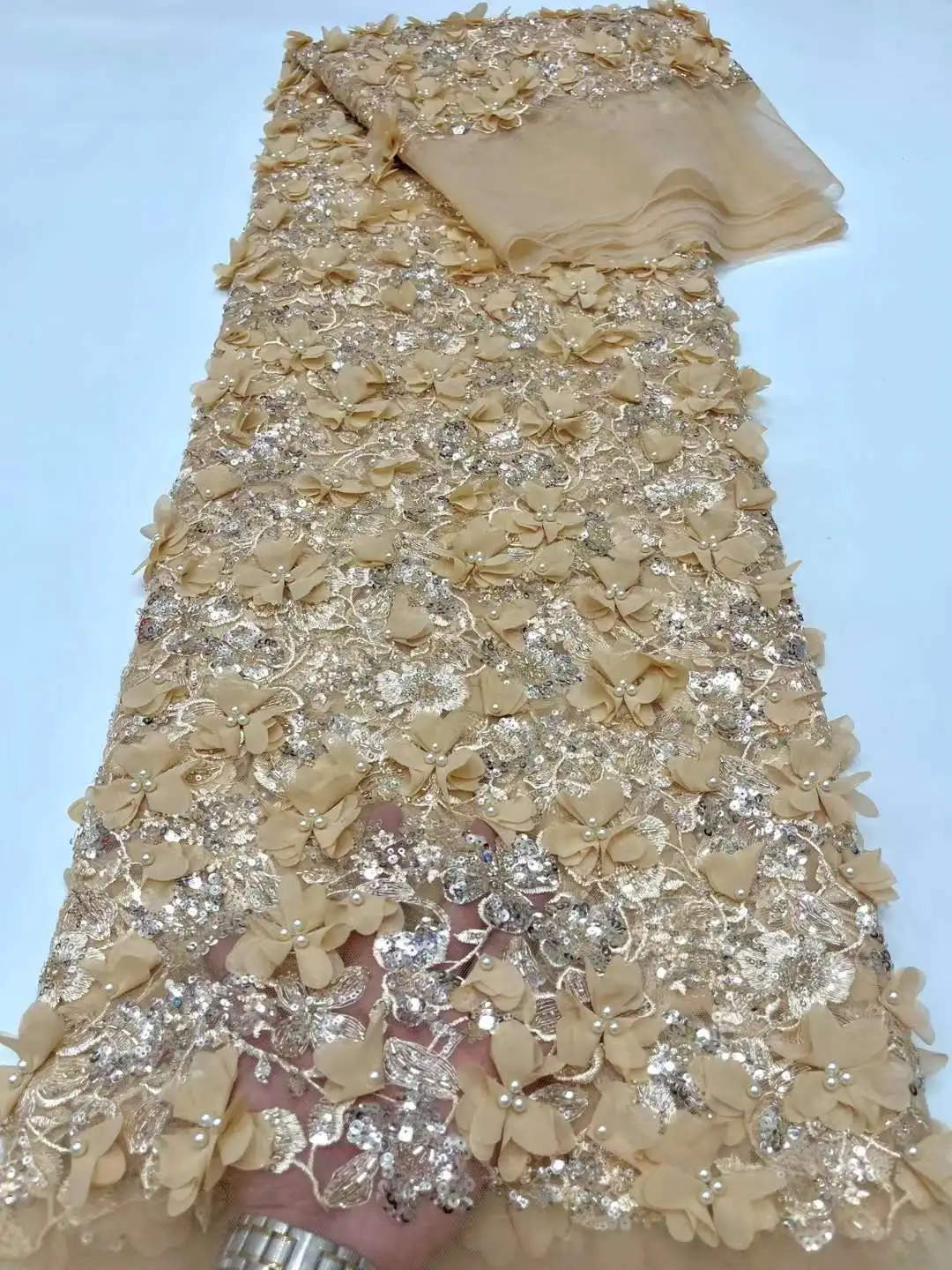 

Высокое качество, цветы 3D с бусинами вышивка французская Тюлевая сетка, африканская нигерийская ткань, вечерние платья Свадьбы, искусственные