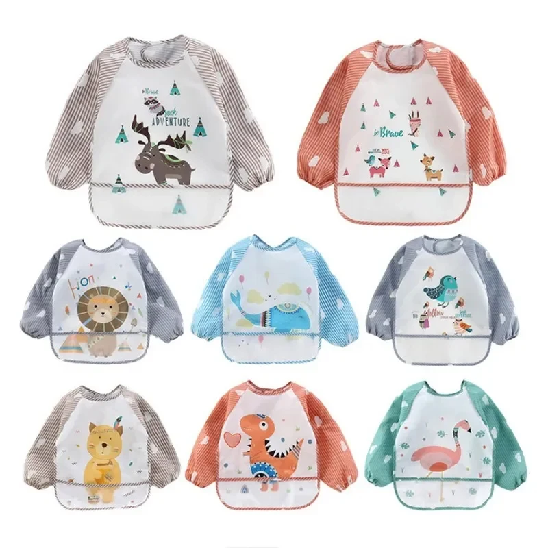 Baby long sleeve scarf waterproof toddler art smock feeding bib apron pocket baby burp cloth banana bib suitable for 1-3 years
