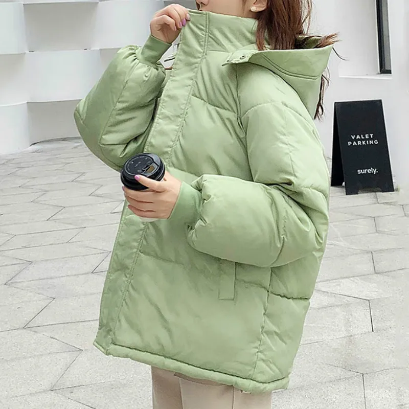 Women New Winter Short Jacket Loose Hooded Female Down Jackets Padded Solid Fashion Oversize Womens Down Korean Style Coat 