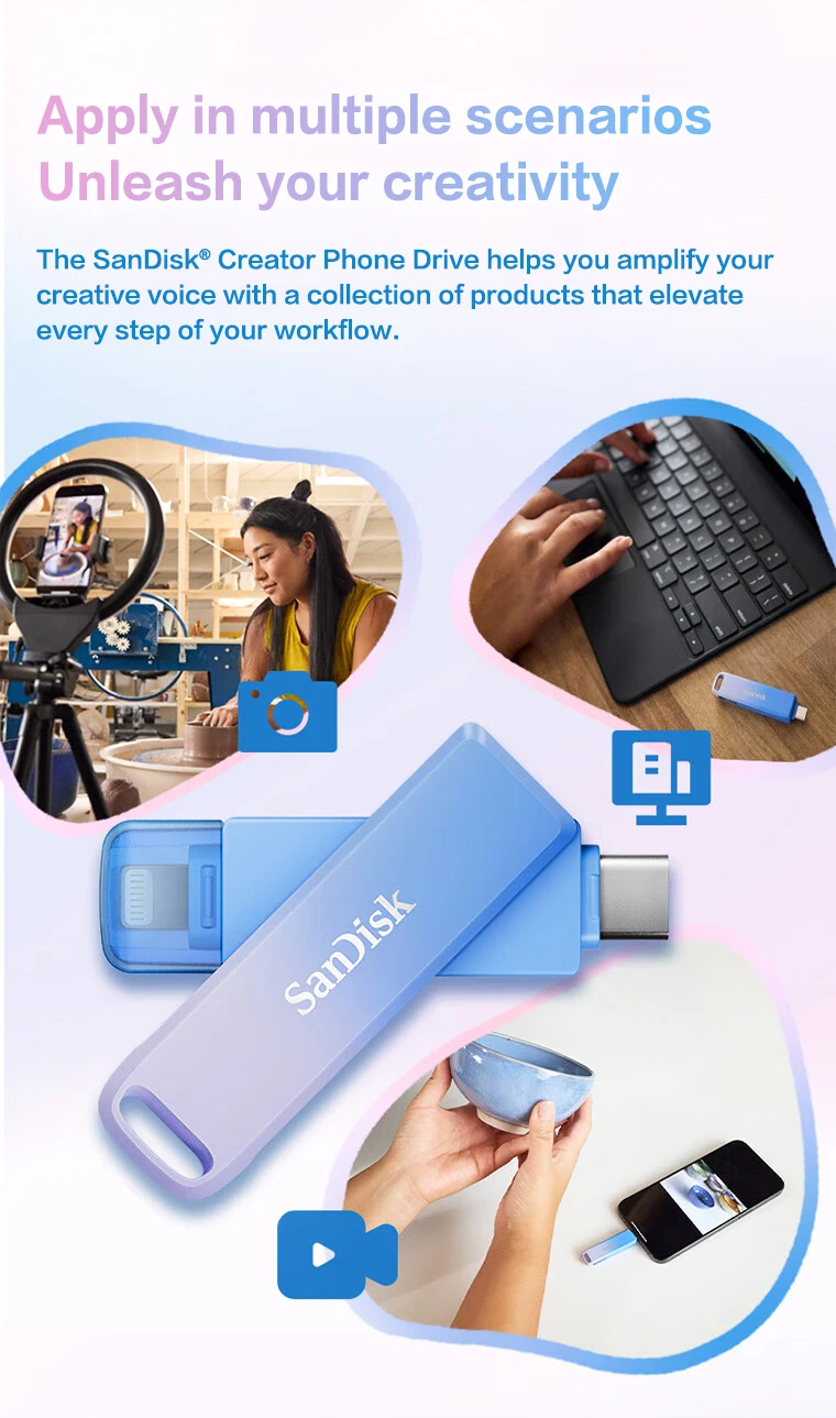 SanDisk Creator Phone Drive Typ-C und Lightning USB 3.2 Flash-Laufwerk für iPhone 13 14 und Smartphone 128GB 256GB Pendrive U Disk – Detail 2