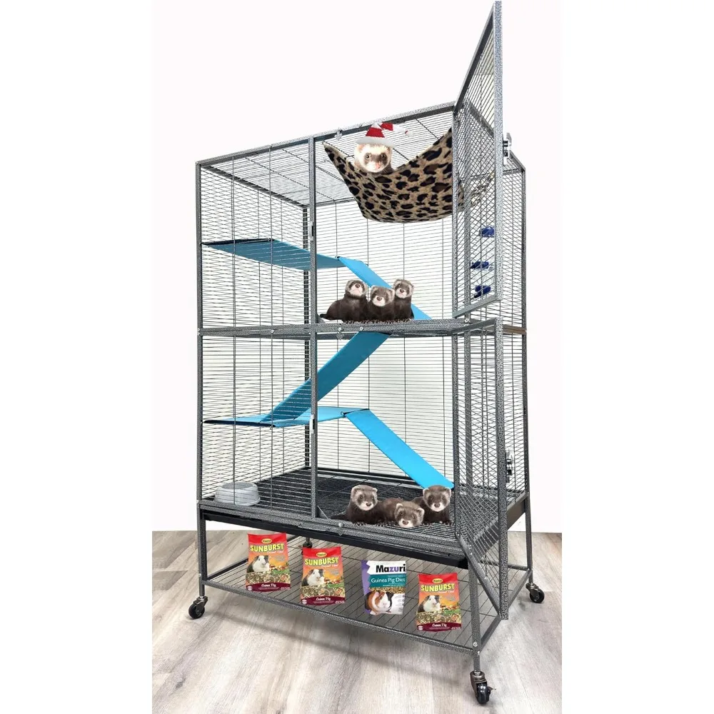 

Huge 37"x24"x63"H Deluxe Two Full Story Double Unit Tight 1/2-Inch Bar Spacing X-Large Double Front Doors for Feisty Ferret Hamm