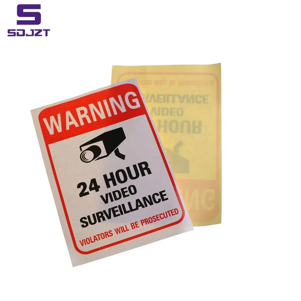 5Pcs/lot 24H Video Camera System Warning Sign Wall Sticker Decal Surveillance Monitor Decal Public Area Security