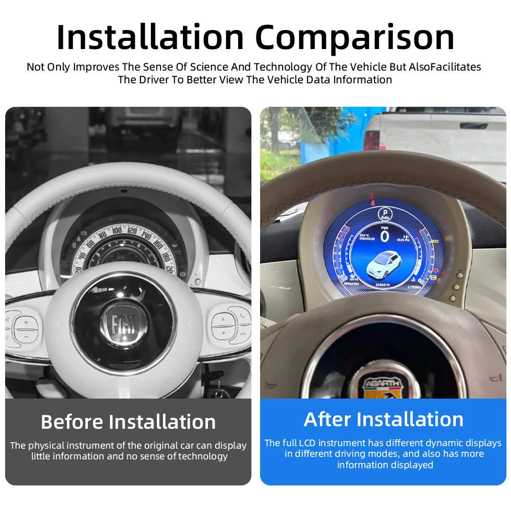 Digital Instrument Cluster For Fiat 500 2007-2024 Speedometer 7”HD