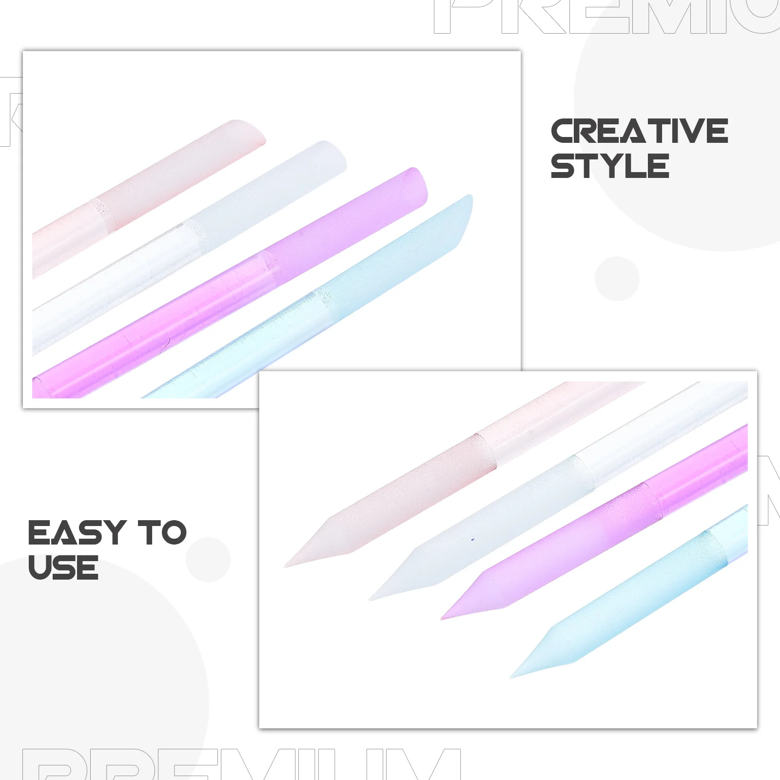 4個入りガラス製キューティクルプッシャー両面ネイルバッファースティック耐久性のあるネイルケアツール、輝きのあるマニキュア、ホームサロンでのやすり、シェーピング用