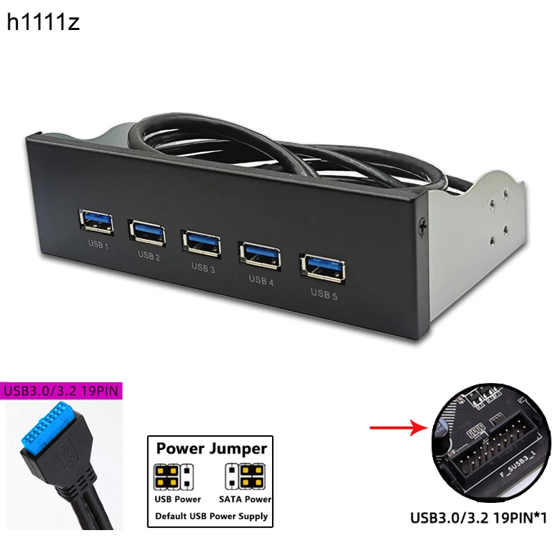 20Pin 5Port USB 3.0 Front Panel 5Gbps USB3.0 Hub Expansion Cable Adapter Metal Bracket for PC Desktop 5.25 inch CD-ROM Drive Bay