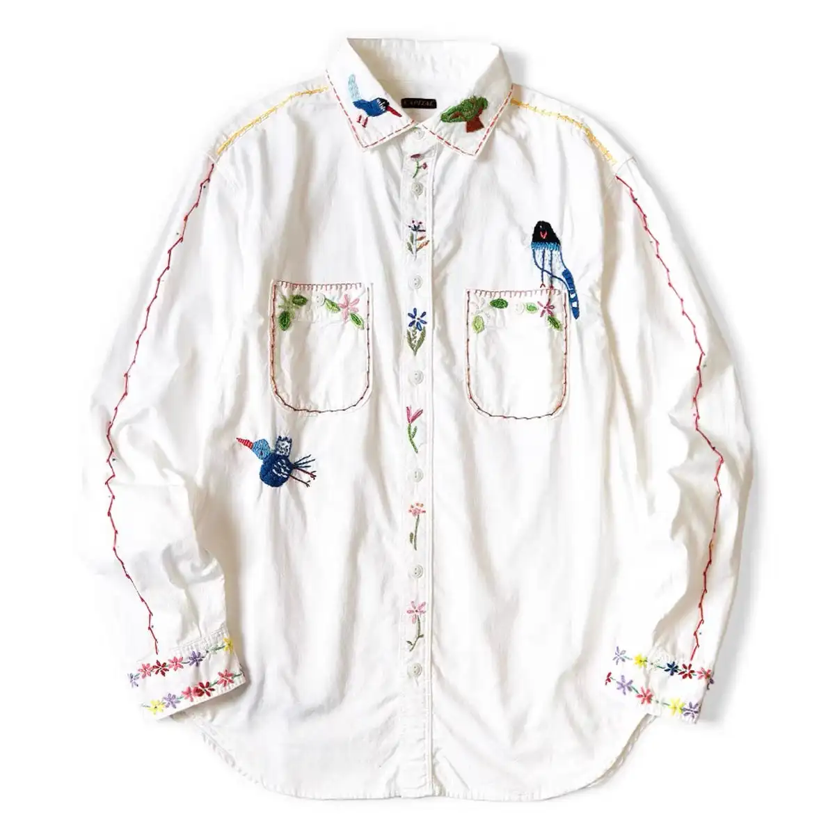 KAPITAL Oxford Embroidered Lapel Long Sleeve Shirt Jacket