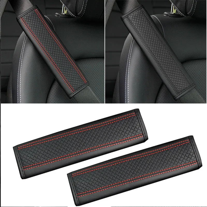 1/2Pcs PU Leather Car Seat Belt Shoulder Cover Embossed Safety Belt Protective Cover Comfortable Embroidered Auto Seatbelt Trim