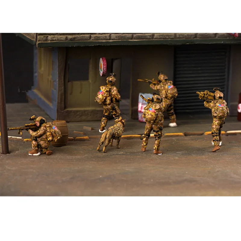 1:72 Scale Model 6 Pcs US Navy SEALS Army 6 Soldiers With Dog Action Figure Toys Scene Accessory Display Collection Dolls Gifts