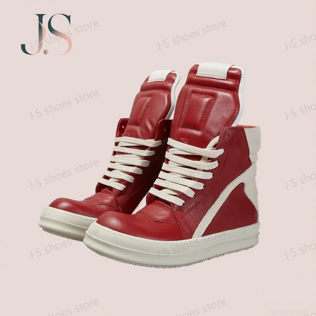 

R-o Men Boots Women Sneaker Red Leather High Top Shoes Lace up Luxury Zipper Ankle Boot Designer Flat Casual Shoe Sneakers