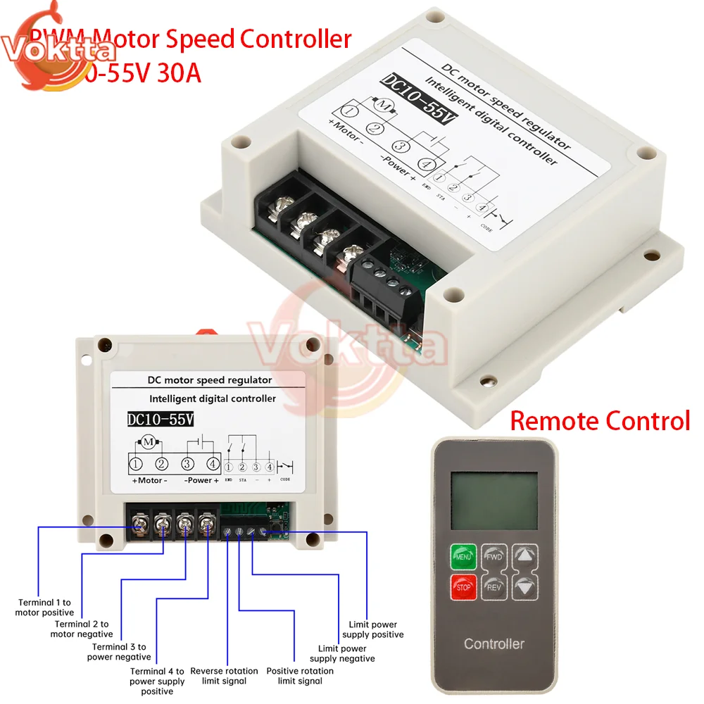 DC 10-55V 30A PWM Motor Speed Controller DC Intelligent Brushed Forward/Reverse Motor Drive Wireless Remote Control Switch