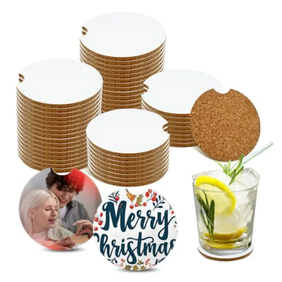 

Sublimation Blank Car Coasters40Pcs 2.6 Ih Round Cork Water Absorbent Coasters Set Sublimation Heat Traner Cup Coaster for Drin