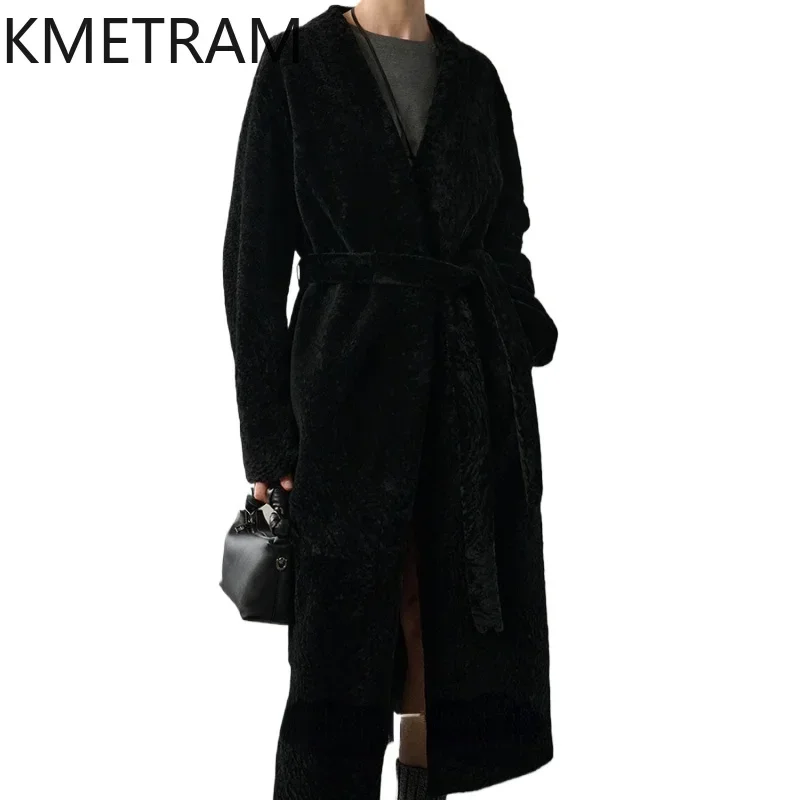 Real Merino Wool Fur Coat Women High Quality Natural Sheepskin Fur Jacket Woman Black Long Coats 2024 Winter Clothes дубленка