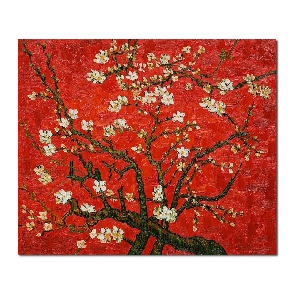 

Textured Canvas Art Almond Blossom In Red Hand Painted Vincent Van Gogh Oil Paintings Famous Artwork Modern Living Room Decor