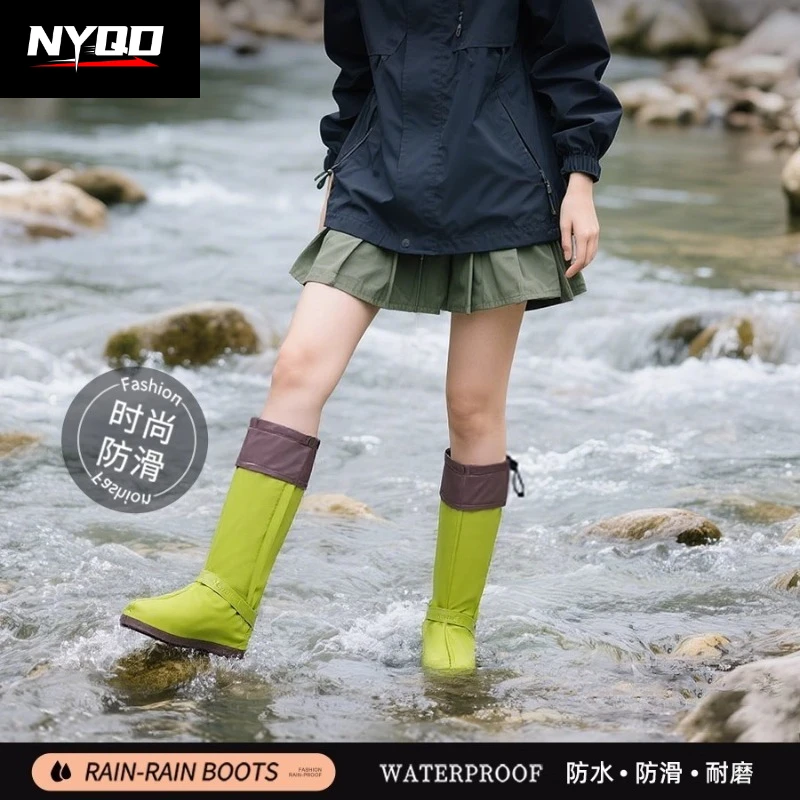 PVC High Tube Waterproof Rain Shoe Covers Non-slip Thickened Reusable Overshoes Boot Protector for Cycling Hiking Men Women