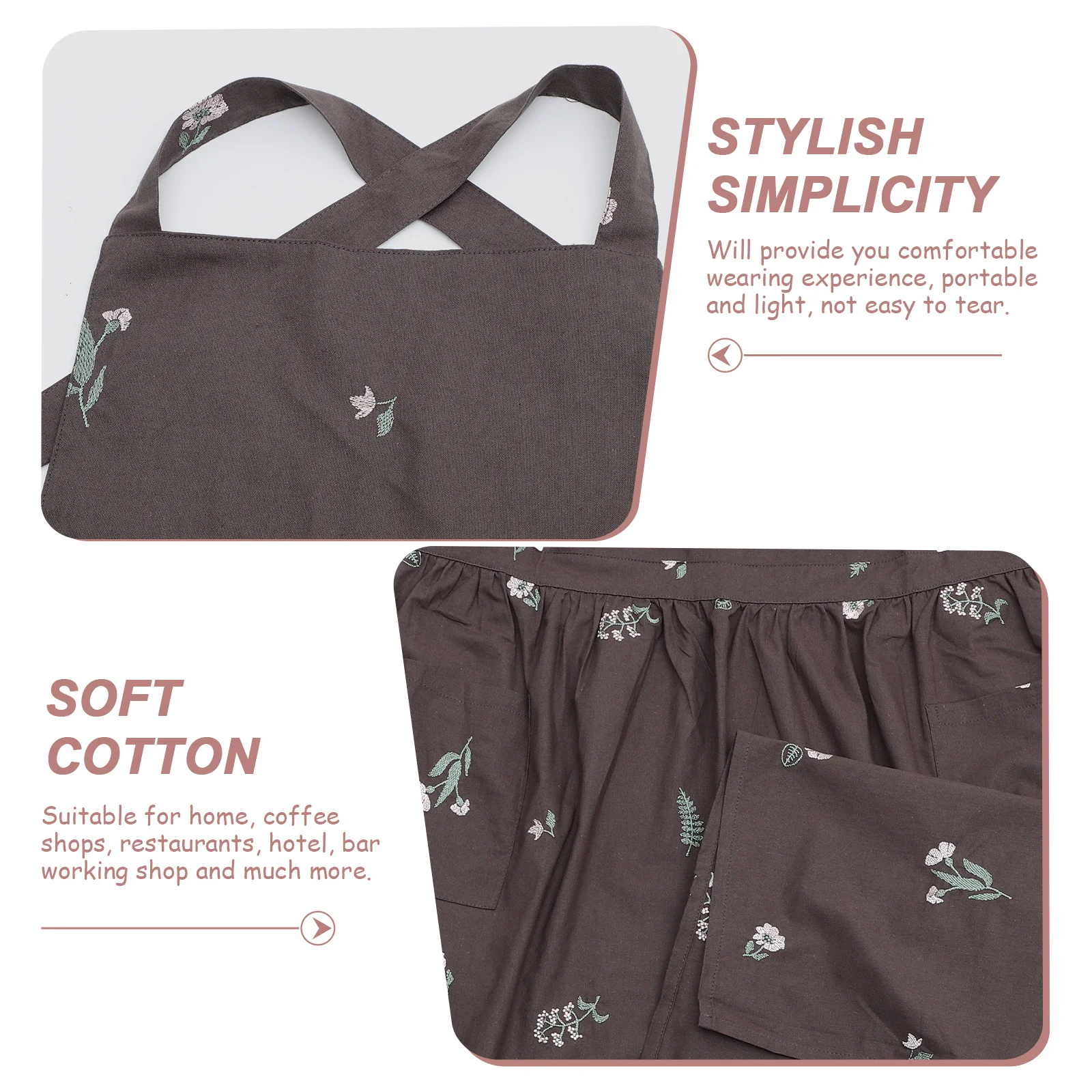 

Embroidered Cotton Linen Apron for Women Kitchen Baking Cooking Gadget with Pockets Home Hotel Workshop Long-Lasting Comfortable