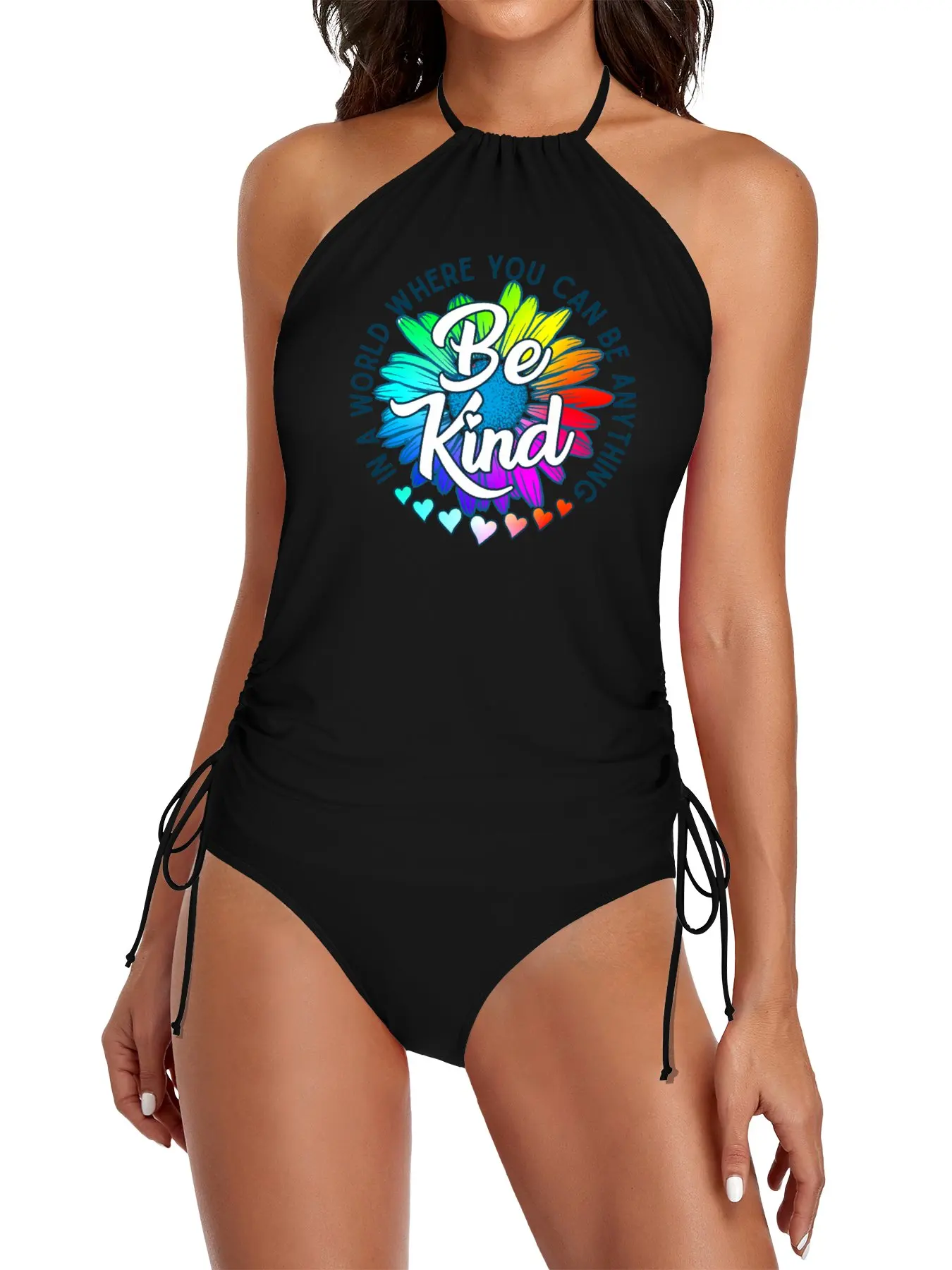 

In a world where you can be anything be kind rainbow daisy flower Split Swimsuit Set Bikini women